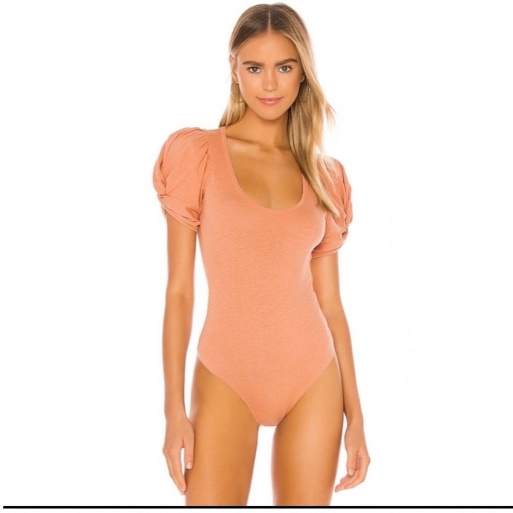Free People Intimately Terracotta Puff Sleeve Scoop Neck Bodysuit Medium